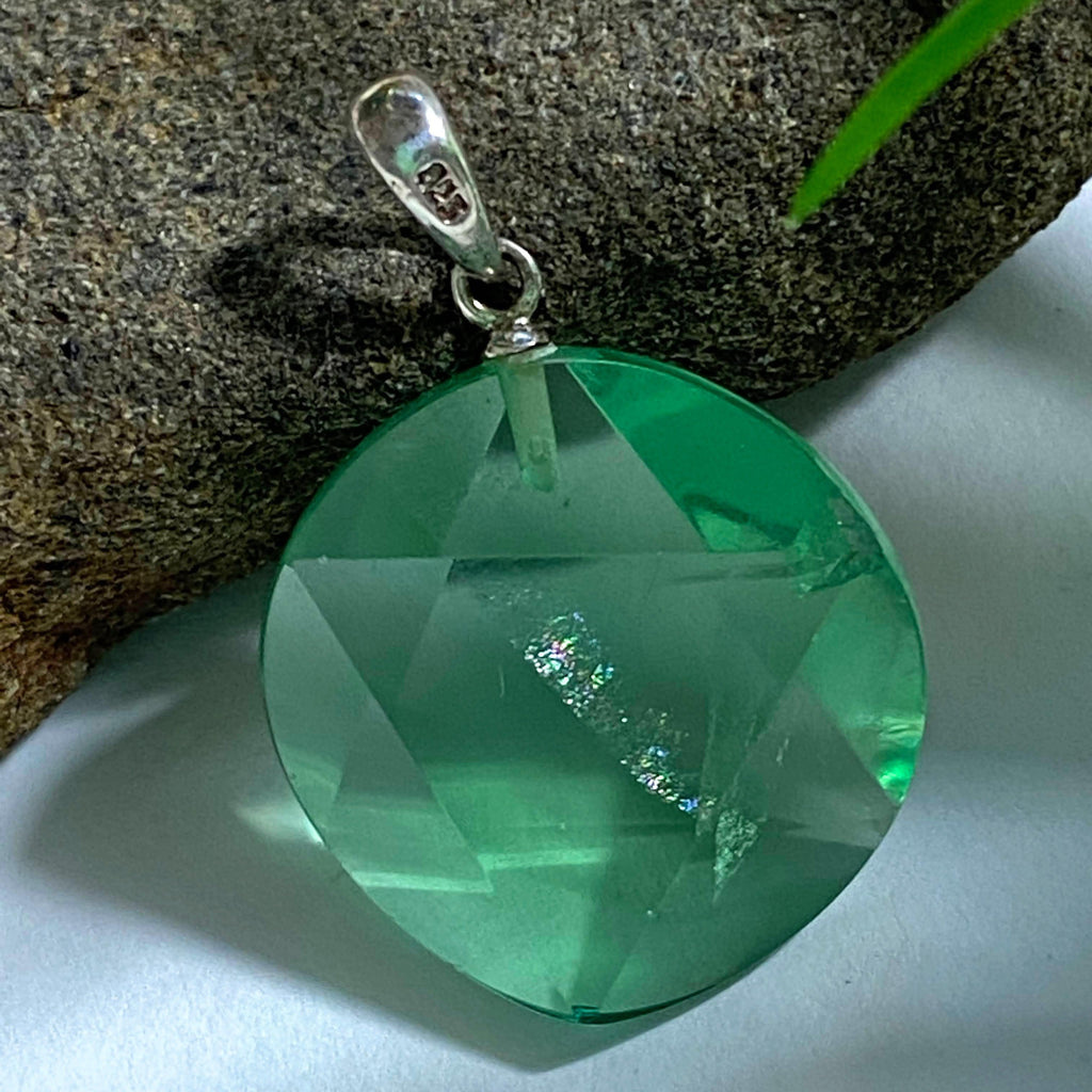 Green Fluorite Star of David  Pendant In Sterling Silver  (Includes Silver Chain) REDUCED - Earth Family Crystals