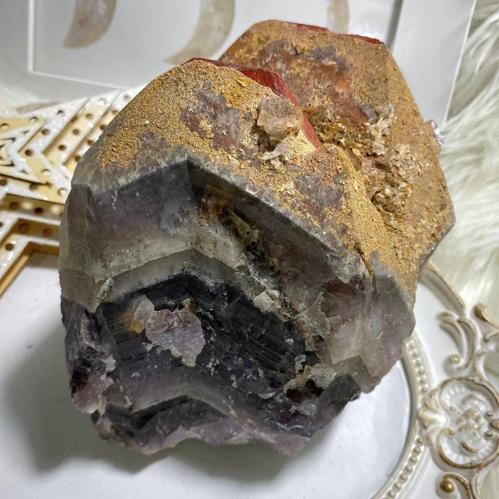 Hundreds of Record Keepers~! 2.1kg XXL High Grade & Rare Twin Peek Real Auralite-23 Red Hematite Point Standing Display Specimen - Earth Family Crystals