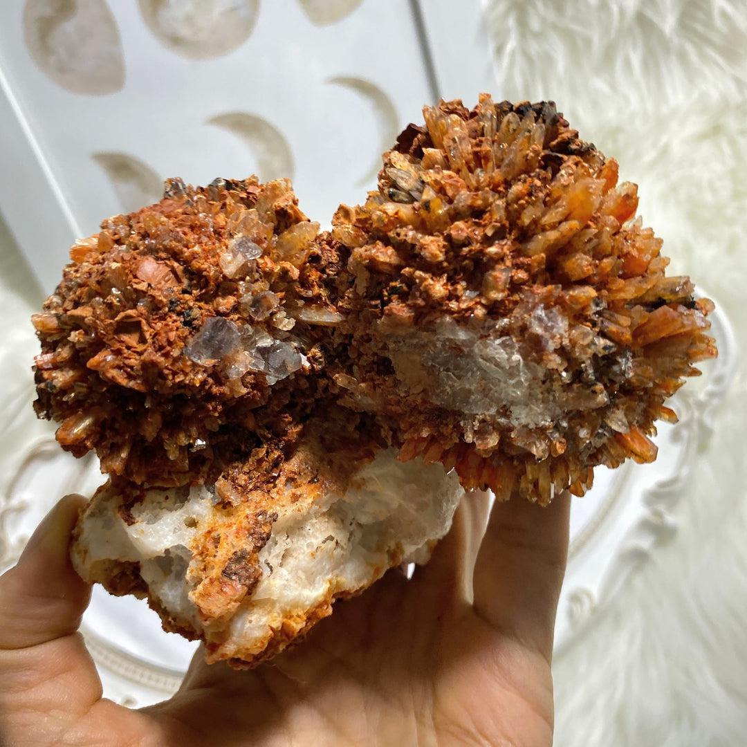 Gorgeous XXL Sparkling Orange Creedite Specimen with Aqua Blue/Green Fluorite Inclusions -Locality Mexico - Earth Family Crystals