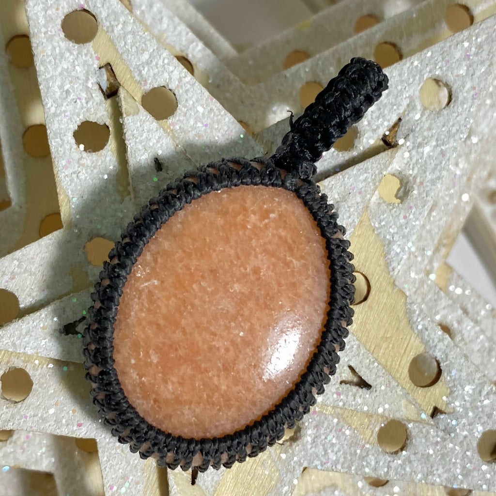 Reserved For Sandy Orange Calcite Handmade Macrame Pendant On adjustable cotton Cord - Earth Family Crystals