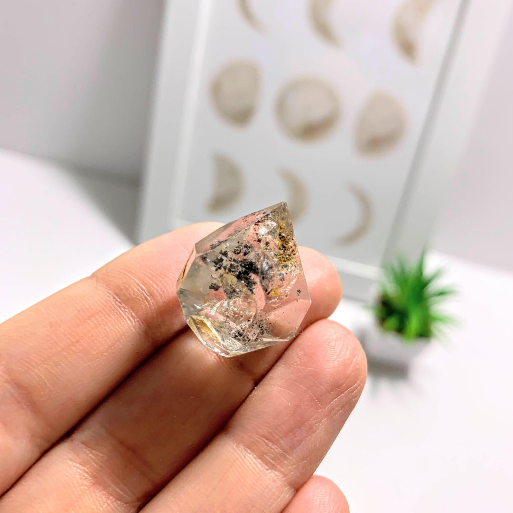 Double Terminated New York Herkimer Diamond with Black Anthraxolite inclusions - Earth Family Crystals