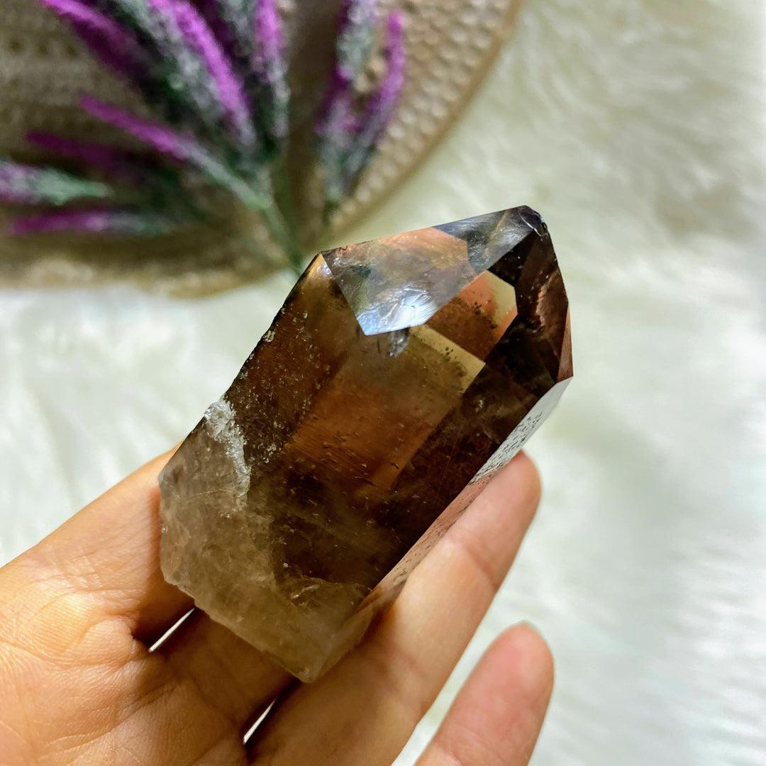 Natural Unpolished & Phantoms Smoky Quartz Point from Brazil - Earth Family Crystals