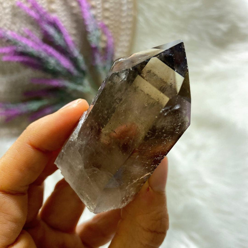 Natural Unpolished & Phantoms Smoky Quartz Point from Brazil - Earth Family Crystals