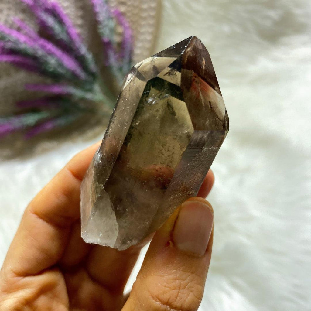 Natural Unpolished & Phantoms Smoky Quartz Point from Brazil - Earth Family Crystals