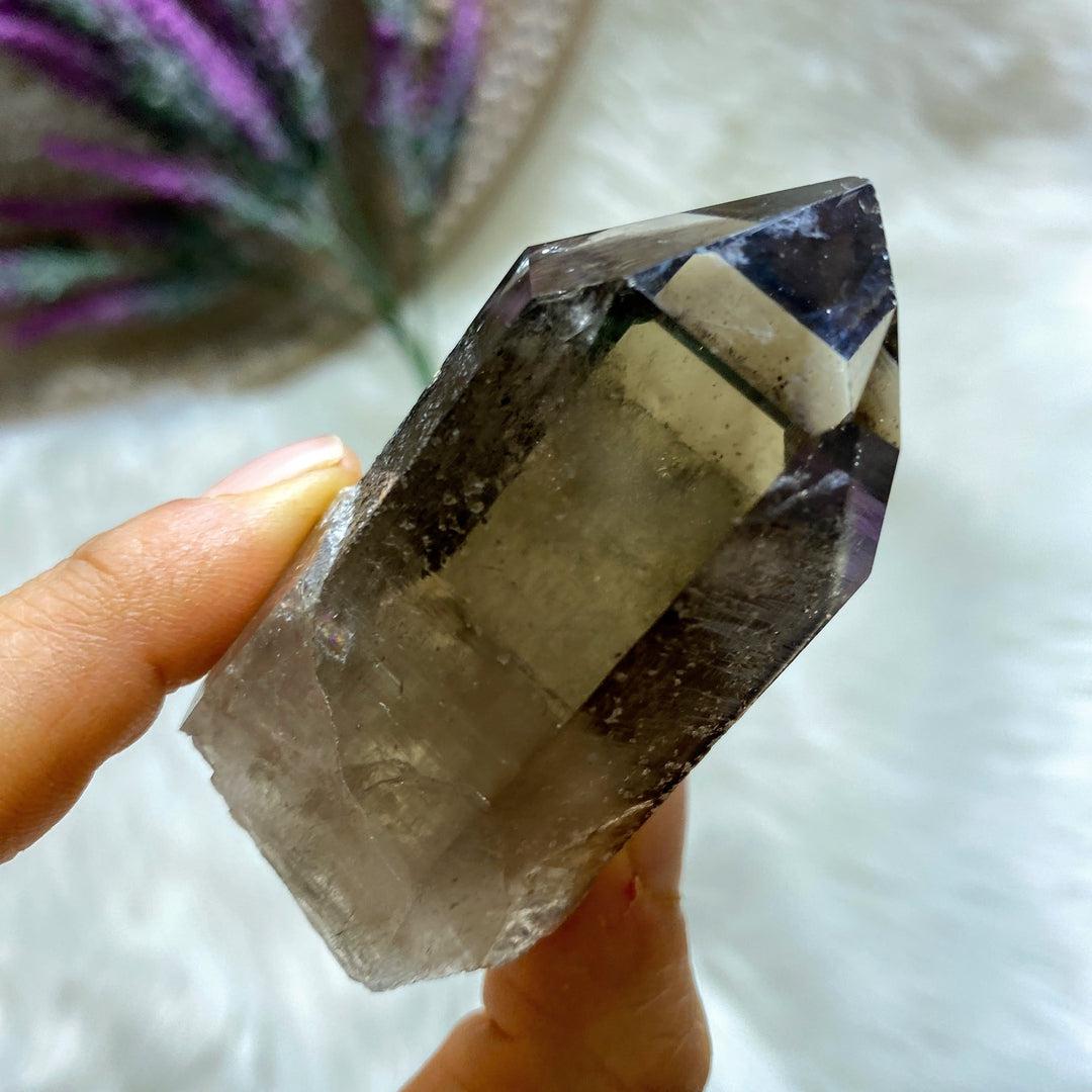 Natural Unpolished & Phantoms Smoky Quartz Point from Brazil - Earth Family Crystals