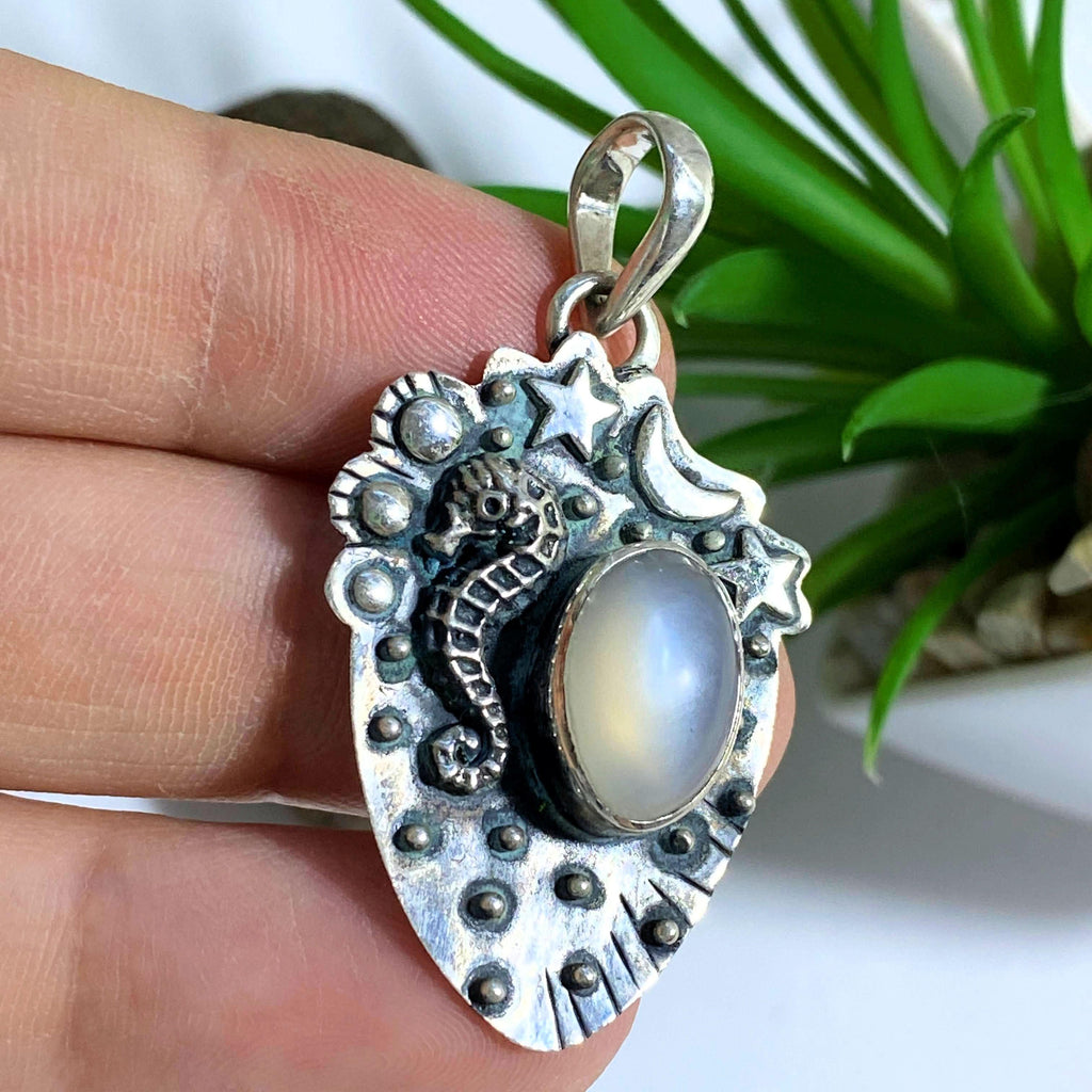 Creamy Pearl Moonstone Gemstone Pendant in Sterling Silver (Includes Silver Chain) - Earth Family Crystals