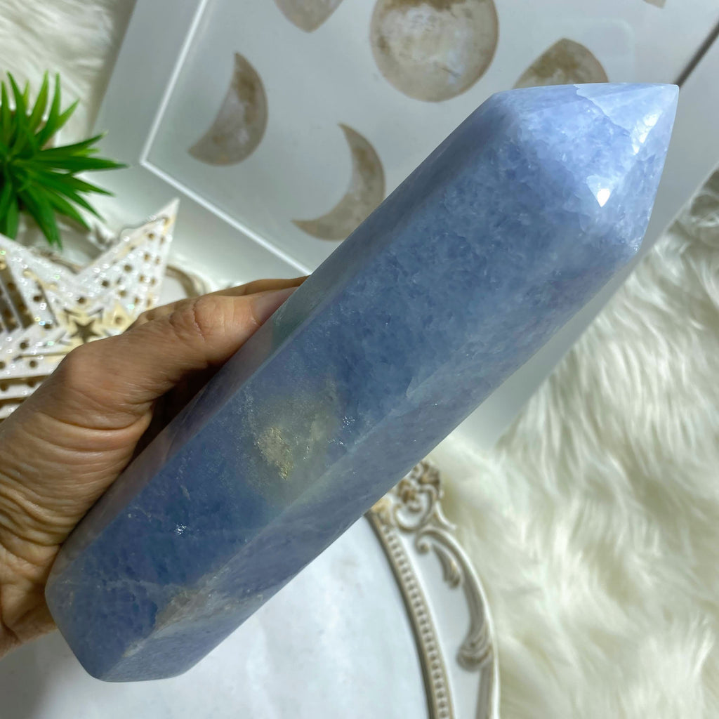Incredible XXL Long Blue Calcite Display Standing Tower~ Locality: Madagascar - Earth Family Crystals