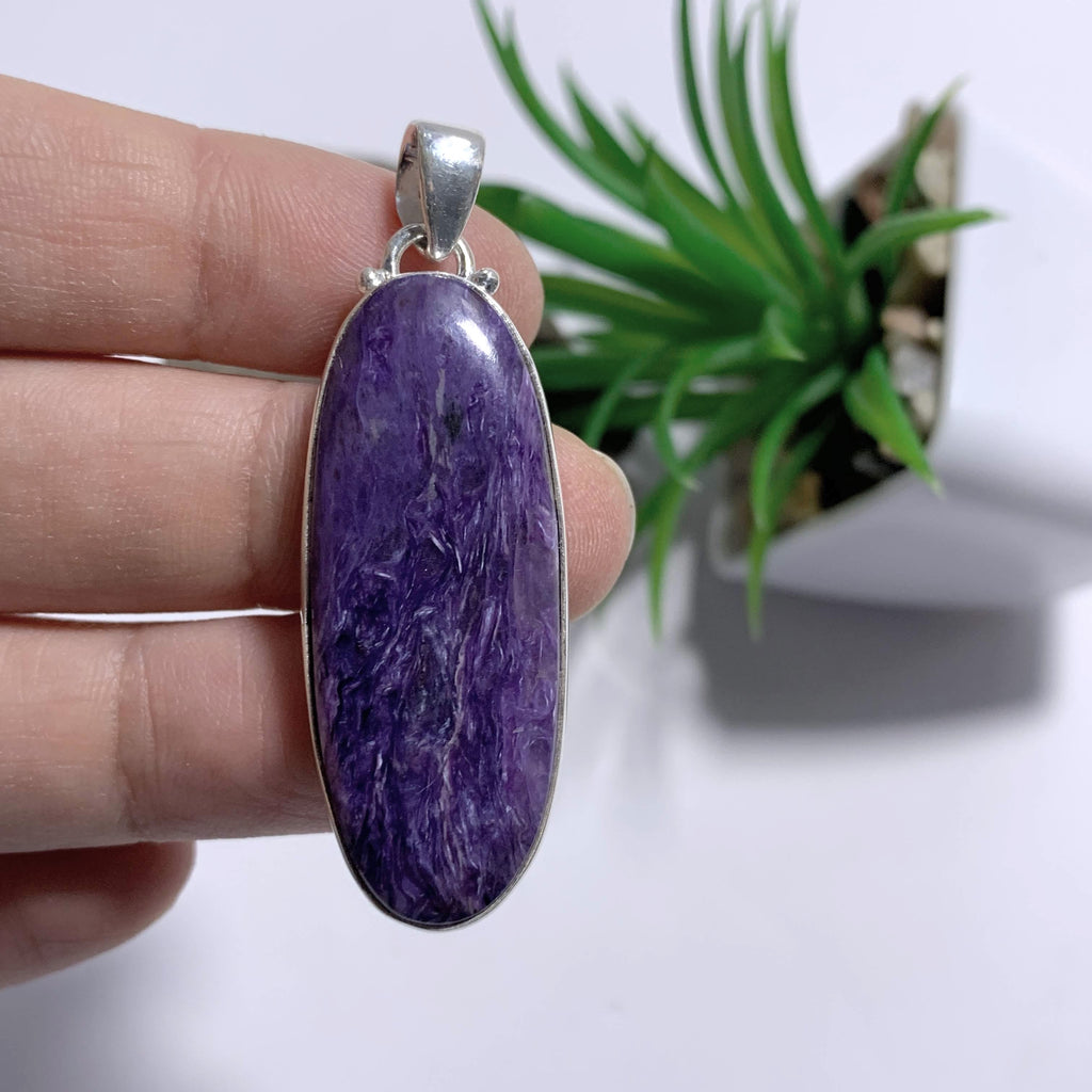 Deep Purple Charoite Long Pendant In Sterling Silver (Includes Silver Chain) #2 - Earth Family Crystals