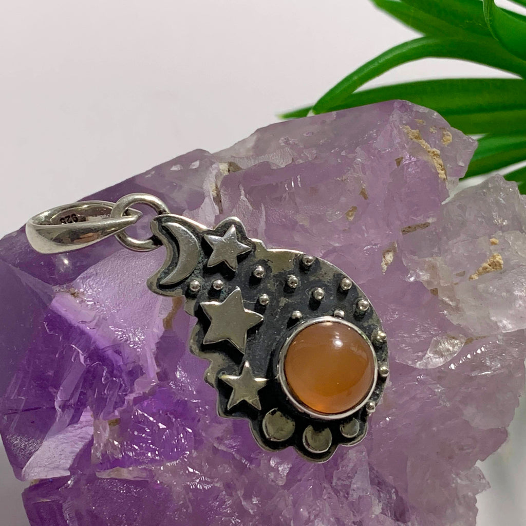 Jelly Orange Moonstone Pendant in Antique Style Sterling Silver (Includes Silver Chain) - Earth Family Crystals
