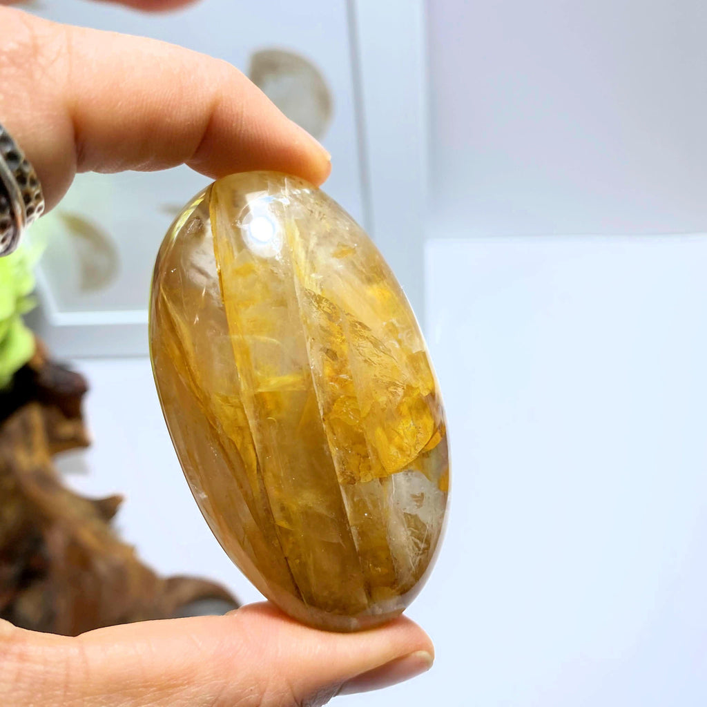 Incredible Orange Layers Hematoid Quartz Palm Stone From Madagascar #2 - Earth Family Crystals