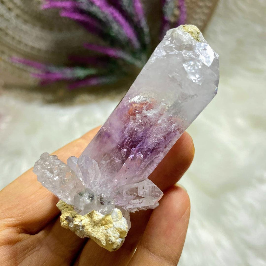 Reserved For Sandy Moving Water Bubble (Enhydro) Rare Brandberg Amethyst Double Terminated Elestial Cluster - Earth Family Crystals