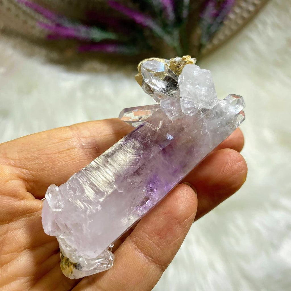 Reserved For Sandy Moving Water Bubble (Enhydro) Rare Brandberg Amethyst Double Terminated Elestial Cluster - Earth Family Crystals