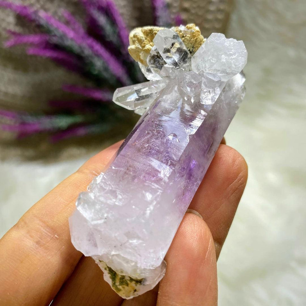 Reserved For Sandy Moving Water Bubble (Enhydro) Rare Brandberg Amethyst Double Terminated Elestial Cluster - Earth Family Crystals