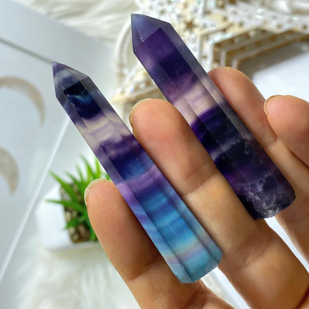 Set of 2 Rainbow Fluorite Polished Standing Towers *REDUCED - Earth Family Crystals