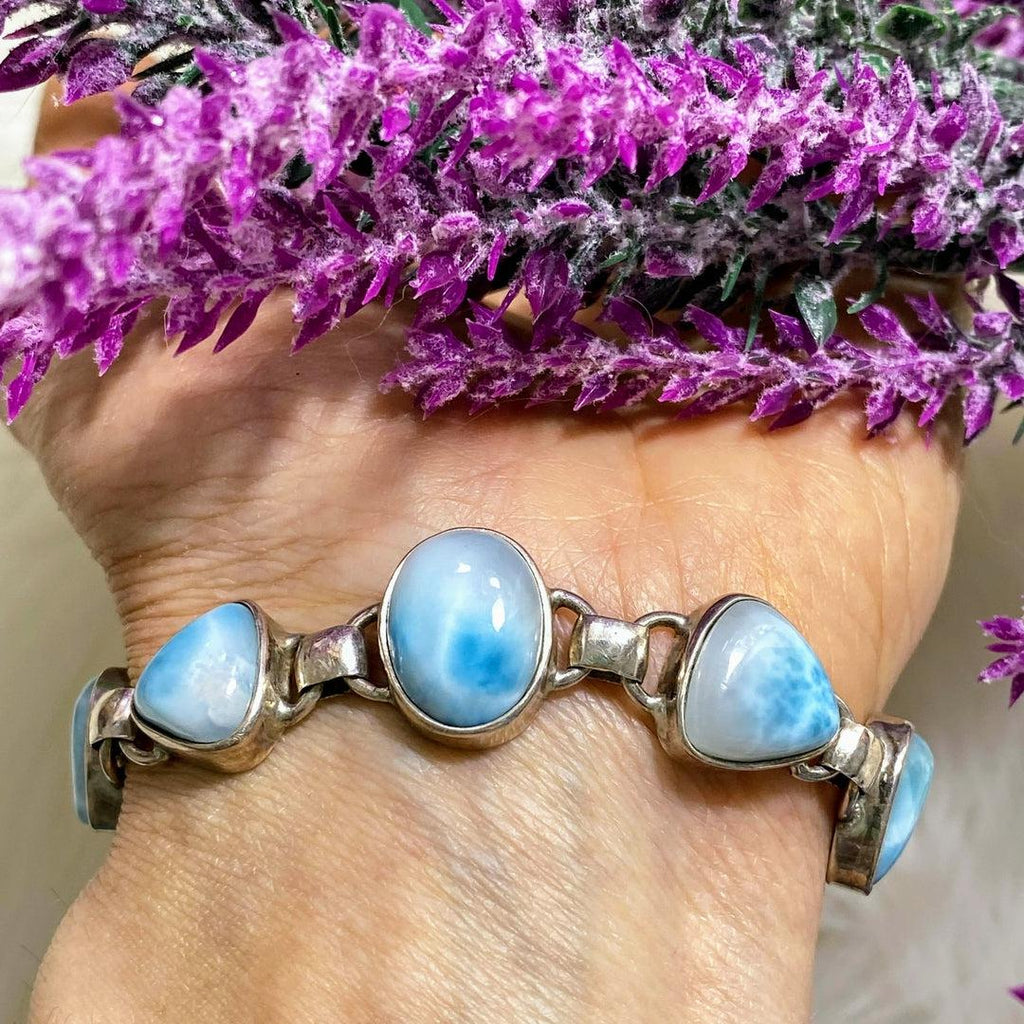 Stunning Ocean Blue Larimar Sterling Silver Bracelet (Adjustable Size) - Earth Family Crystals