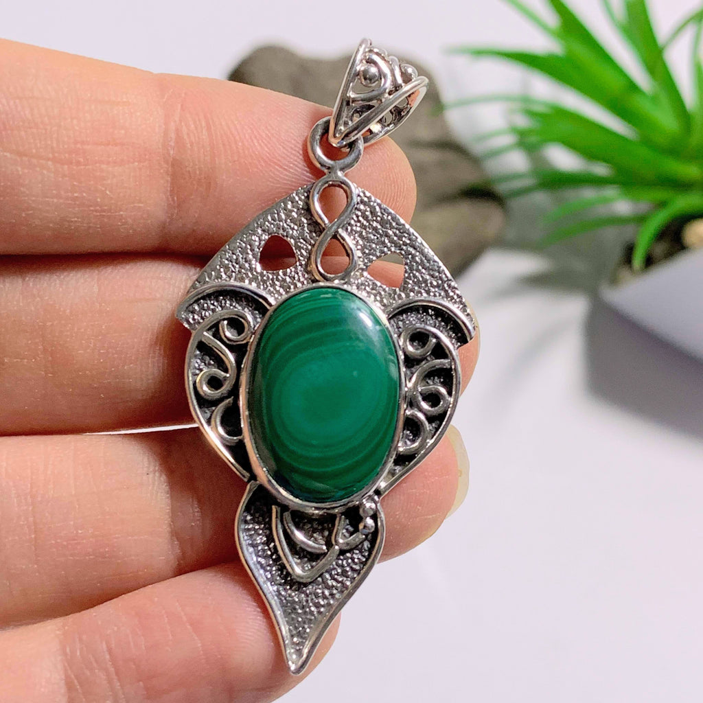 Gorgeous Green Swirls Malachite Pendant in Sterling Silver (Includes Silver Chain) - Earth Family Crystals