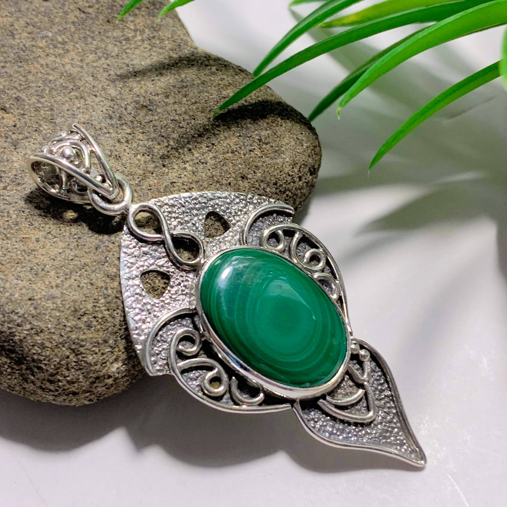 Gorgeous Green Swirls Malachite Pendant in Sterling Silver (Includes Silver Chain) - Earth Family Crystals
