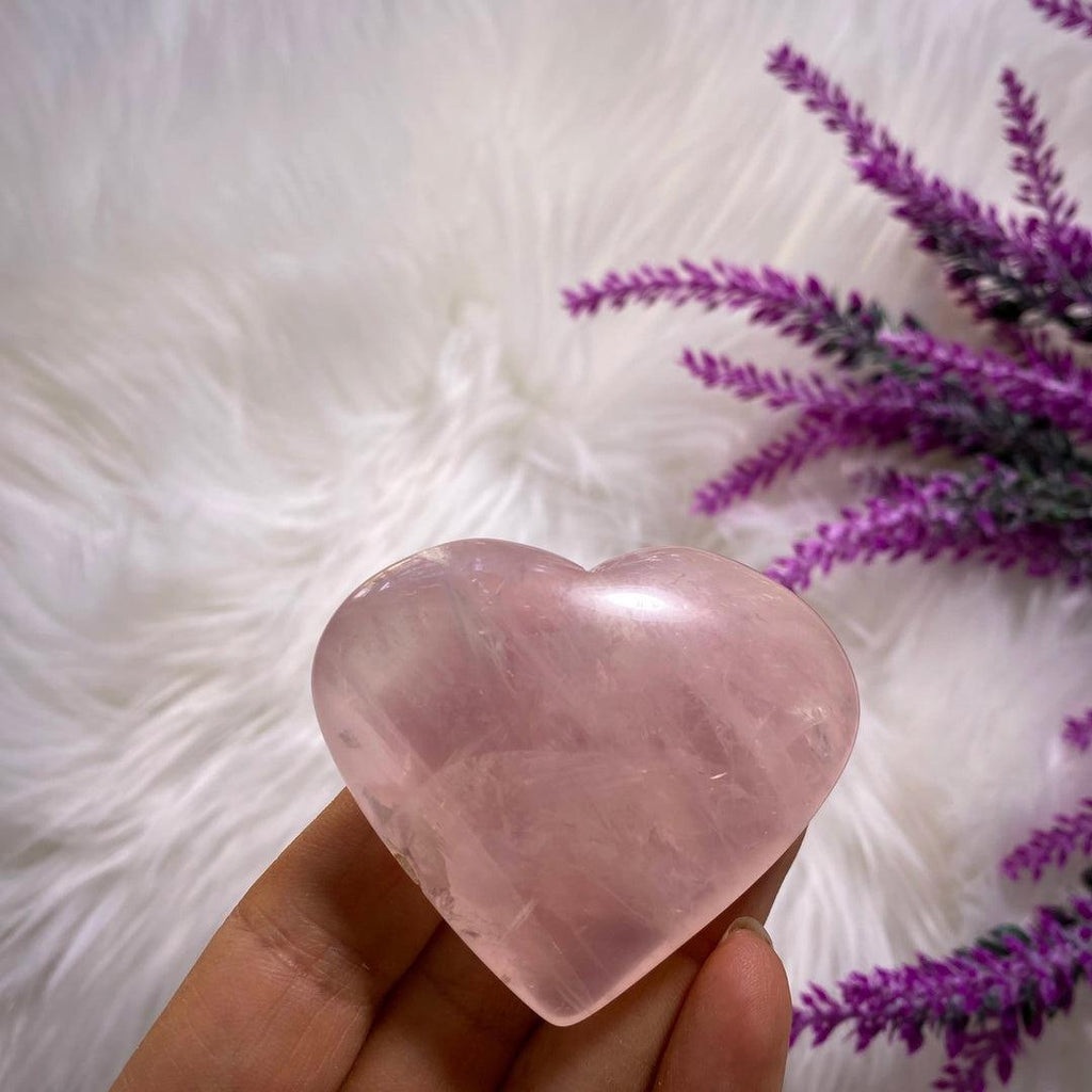 Optical Pink Rose Quartz Medium Heart Carving~ Locality: Brazil - Earth Family Crystals