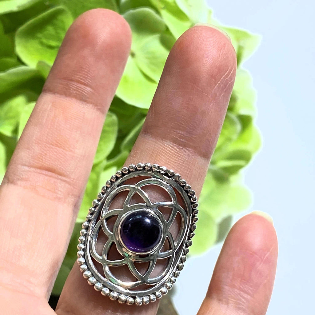 RESERVED~Flower of Life Amethyst Sterling Silver Ring (Size 9) - Earth Family Crystals