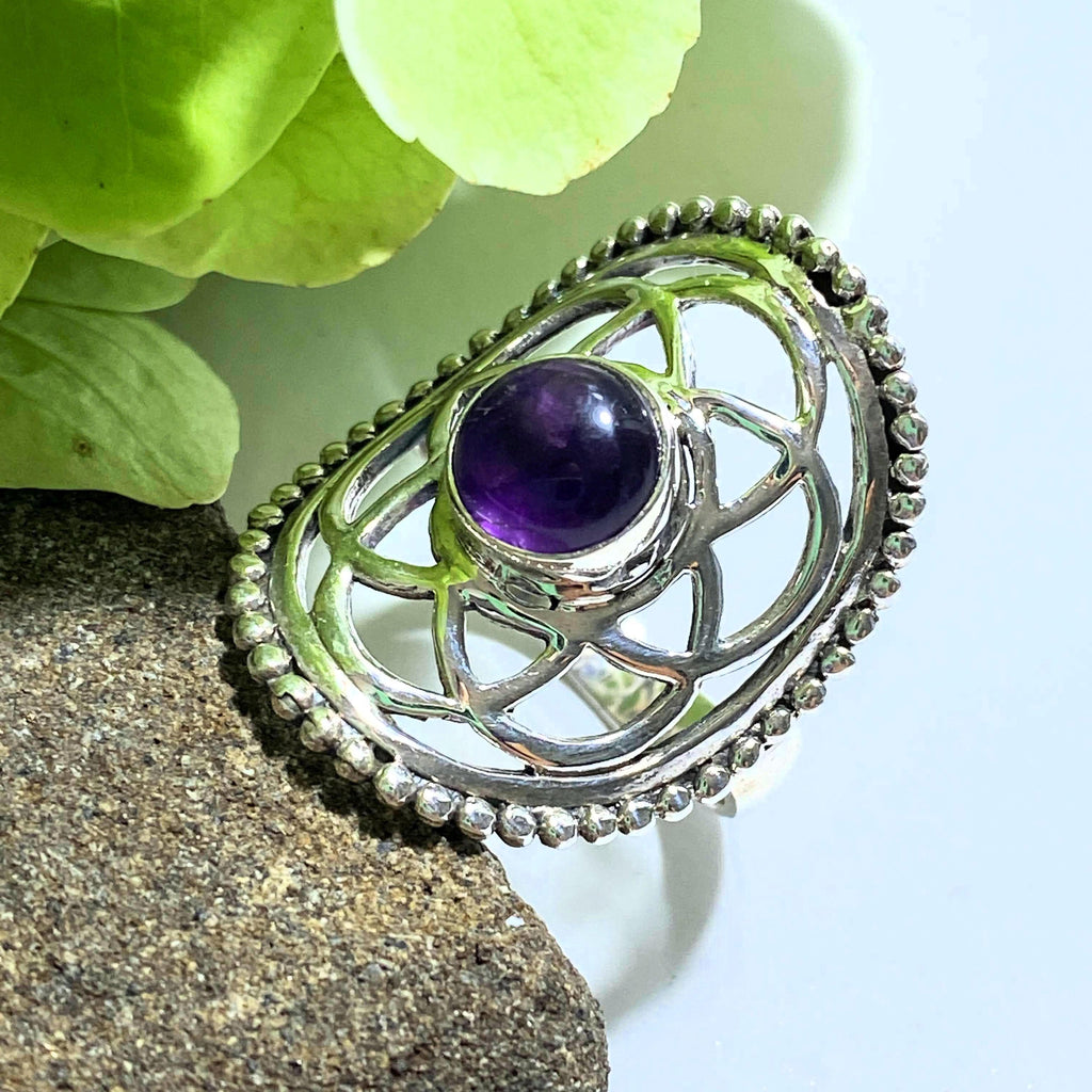 RESERVED~Flower of Life Amethyst Sterling Silver Ring (Size 9) - Earth Family Crystals