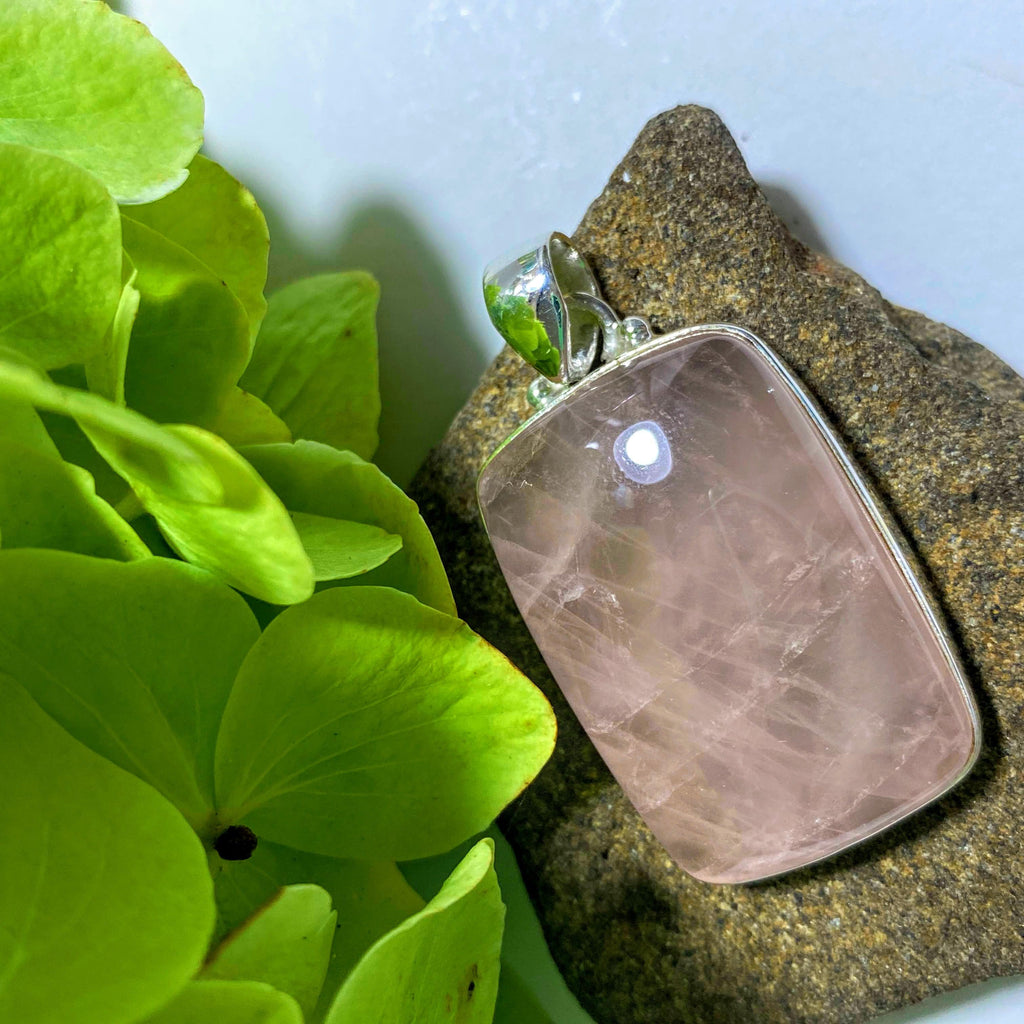 Rose Quartz Chunky Sterling Silver Pendant (Includes Silver Chain) - Earth Family Crystals