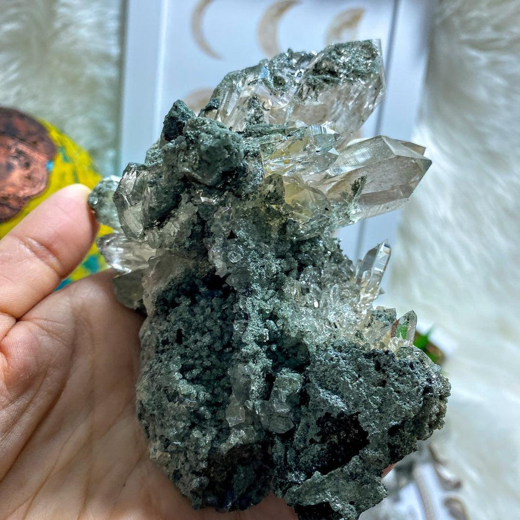 Rare ~Incredible XL Green Soul Healing Samadhi Quartz Elestial Self Healed Cluster - Earth Family Crystals