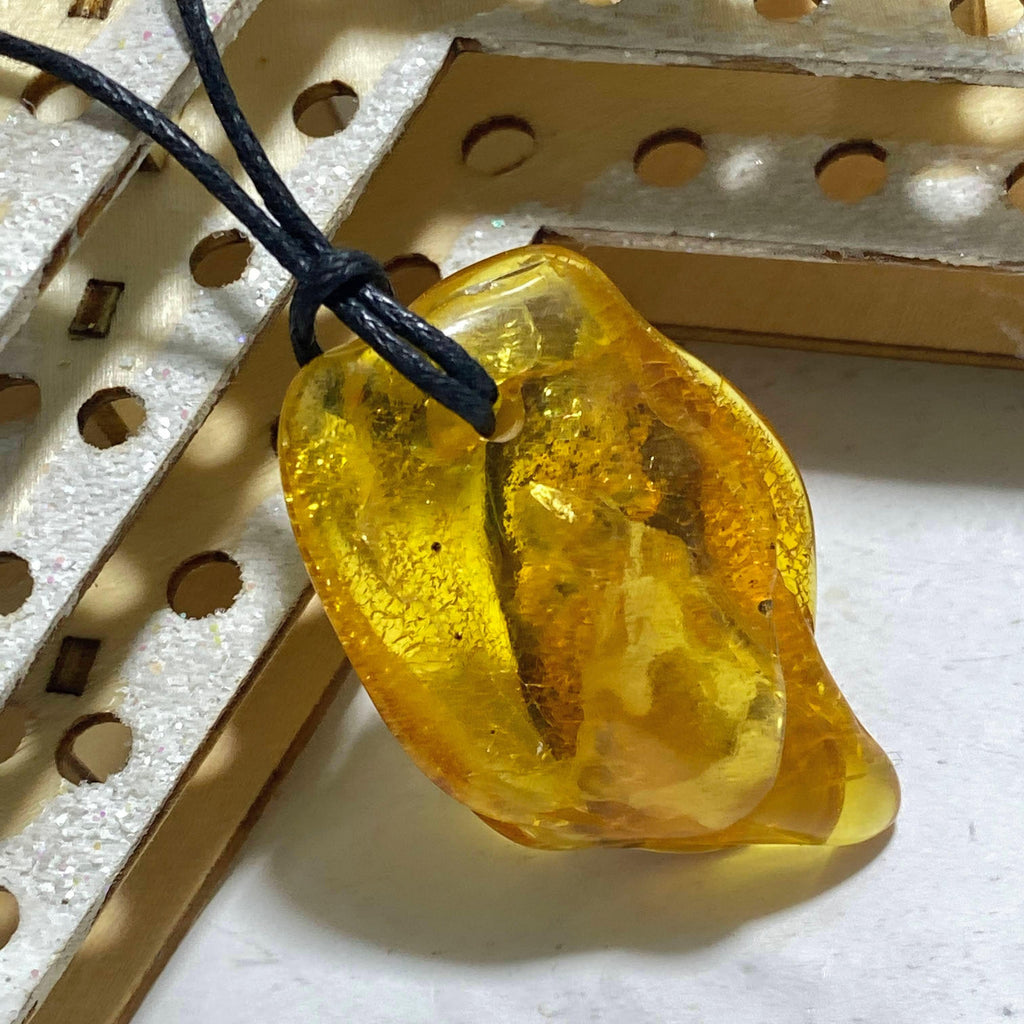 Lithuanian Cognac Baltic Amber Natural Pendant on Adjustable Cotton Cord #2 - Earth Family Crystals