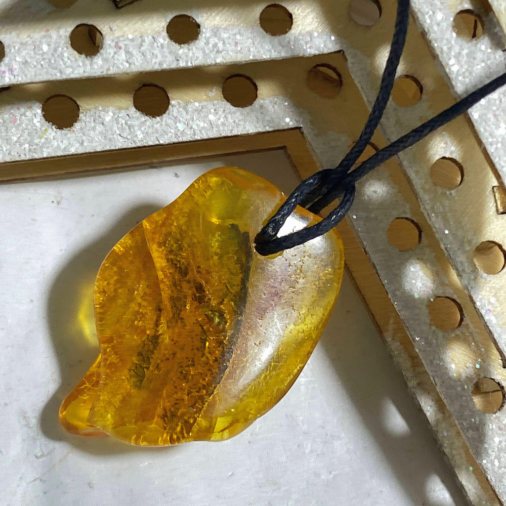 Lithuanian Cognac Baltic Amber Natural Pendant on Adjustable Cotton Cord #2 - Earth Family Crystals