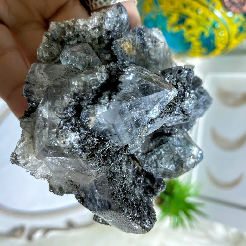 Incredible! Rare Black Samadhi Himalayan Quartz Cluster With Record Keepers - Earth Family Crystals