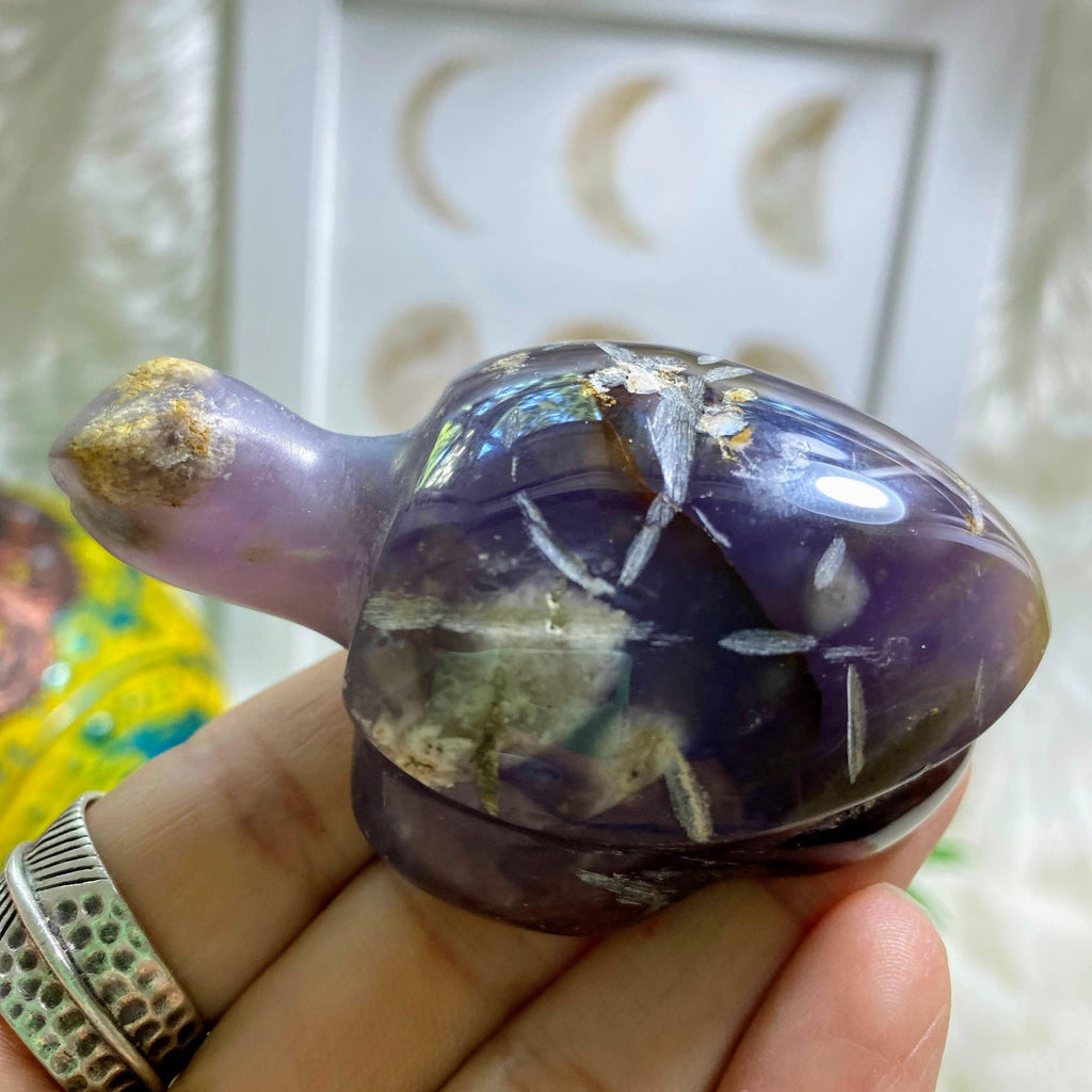 Violet Flame Purple Agate Turtle Display Partially Polished Carving - Earth Family Crystals