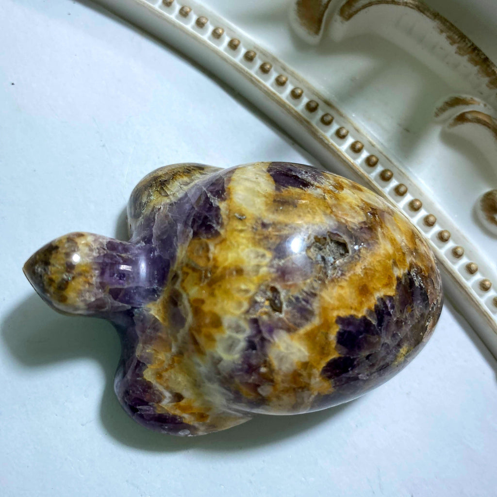 RESERVED For Sandy~Sweet Chevron Amethyst Partially Polished Turtle Display Carving - Earth Family Crystals