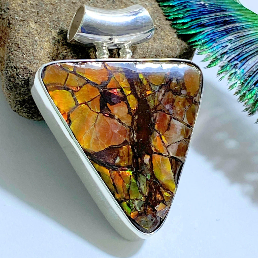 Chunky Genuine Ammolite Pendant in Sterling Silver (Includes Silver Chain) #1 - Earth Family Crystals