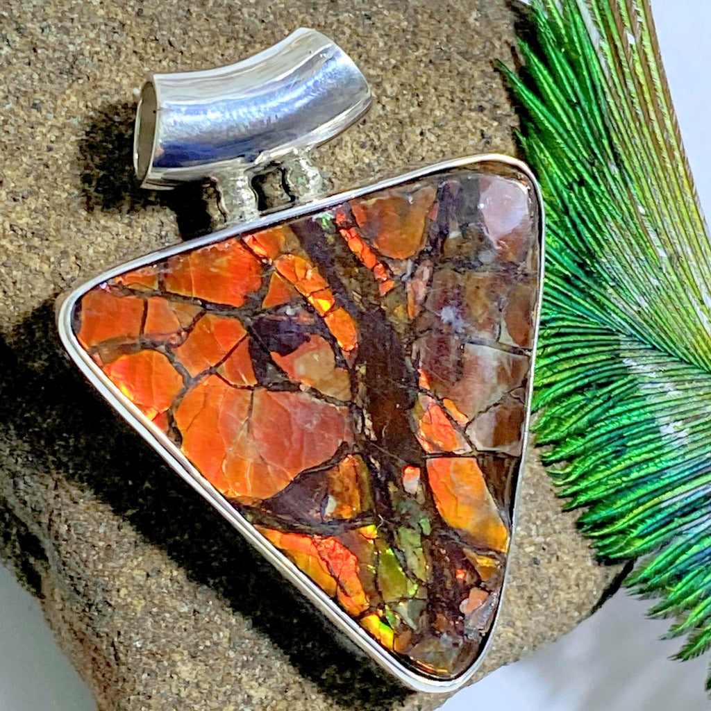 Chunky Genuine Ammolite Pendant in Sterling Silver (Includes Silver Chain) #1 - Earth Family Crystals