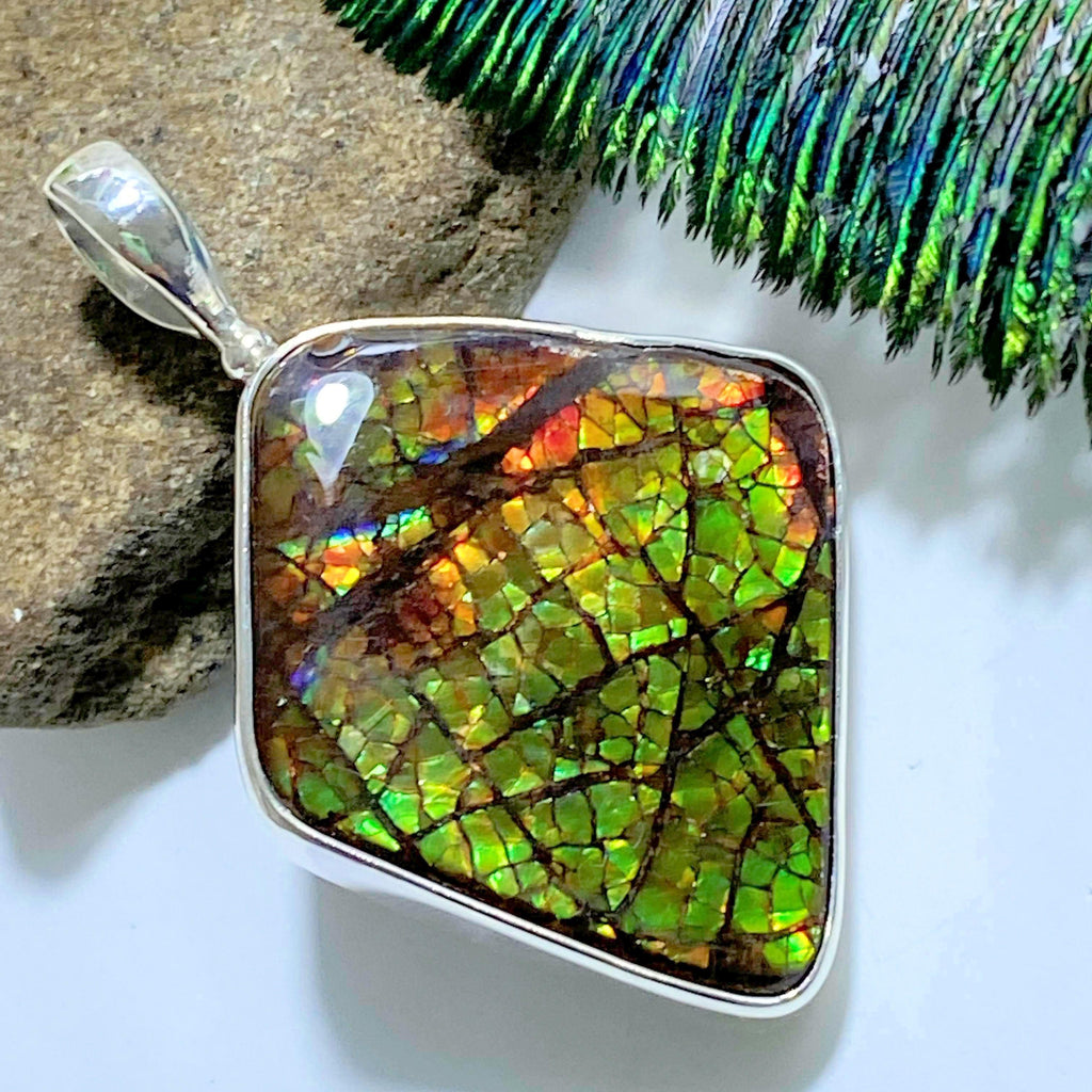 Chunky Genuine Ammolite Pendant in Sterling Silver (Includes Silver Chain) #2 - Earth Family Crystals