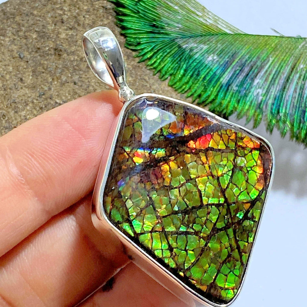 Chunky Genuine Ammolite Pendant in Sterling Silver (Includes Silver Chain) #2 - Earth Family Crystals