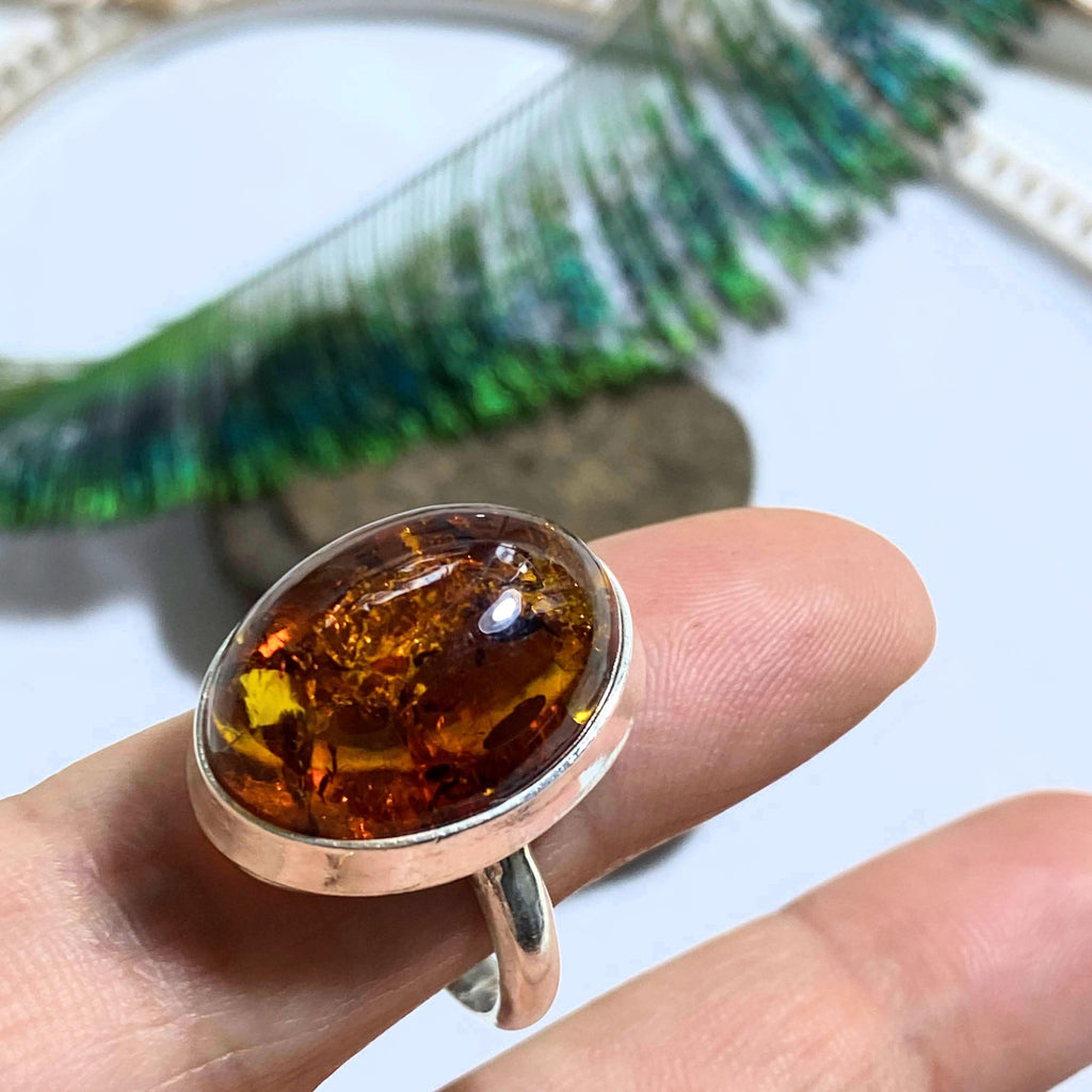Chunky Cognac Baltic Amber Ring in Sterling Silver (Size 9) - Earth Family Crystals