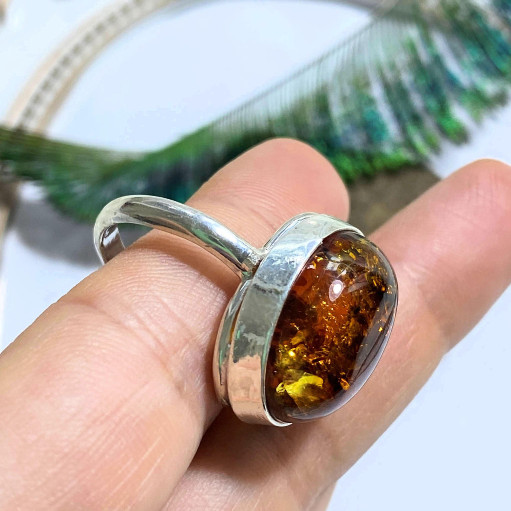 Chunky Cognac Baltic Amber Ring in Sterling Silver (Size 9) - Earth Family Crystals