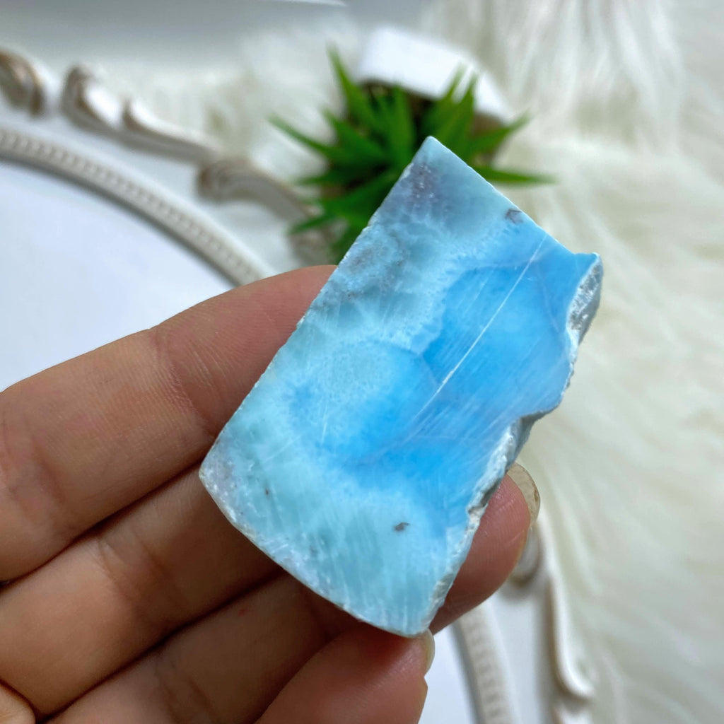 Unpolished Larimar Hand Held Specimen From The Dominican Republic - Earth Family Crystals