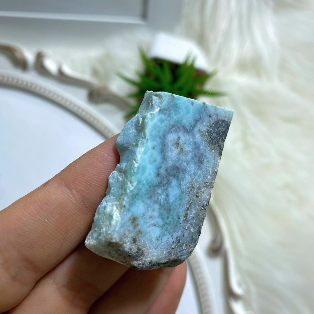 Unpolished Larimar Hand Held Specimen From The Dominican Republic - Earth Family Crystals