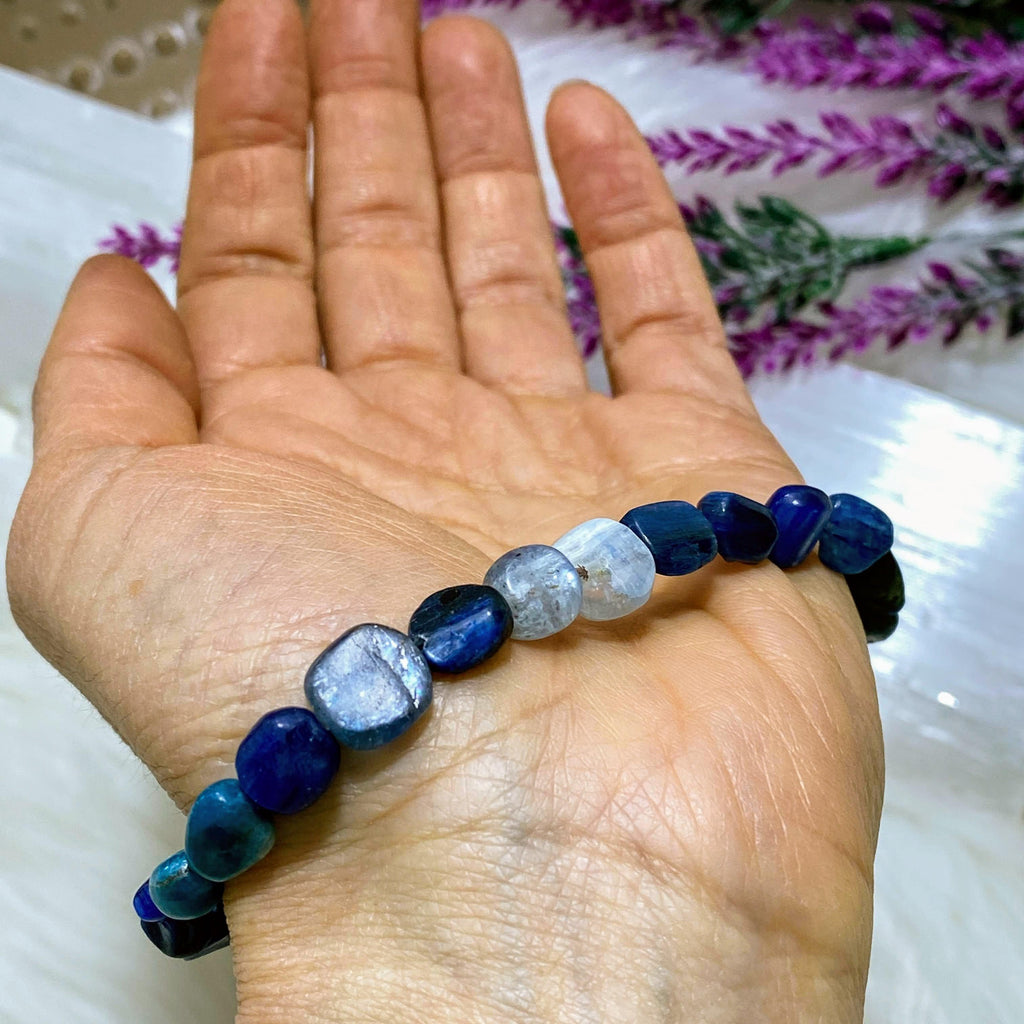 Blue Kyanite & Blue Apatite Beaded gemstone Bracelet - Earth Family Crystals