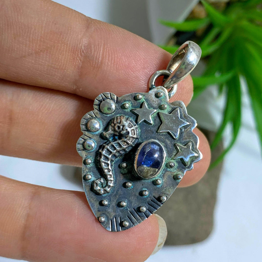 Blue Kyanite Seahorse & Stars Sterling Silver Pendant (Includes Silver Chain) *REDUCED - Earth Family Crystals