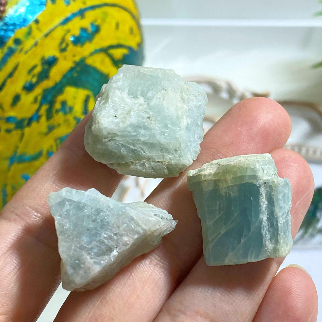 Set of 3 Natural Aquamarine Chunks  From India - Earth Family Crystals