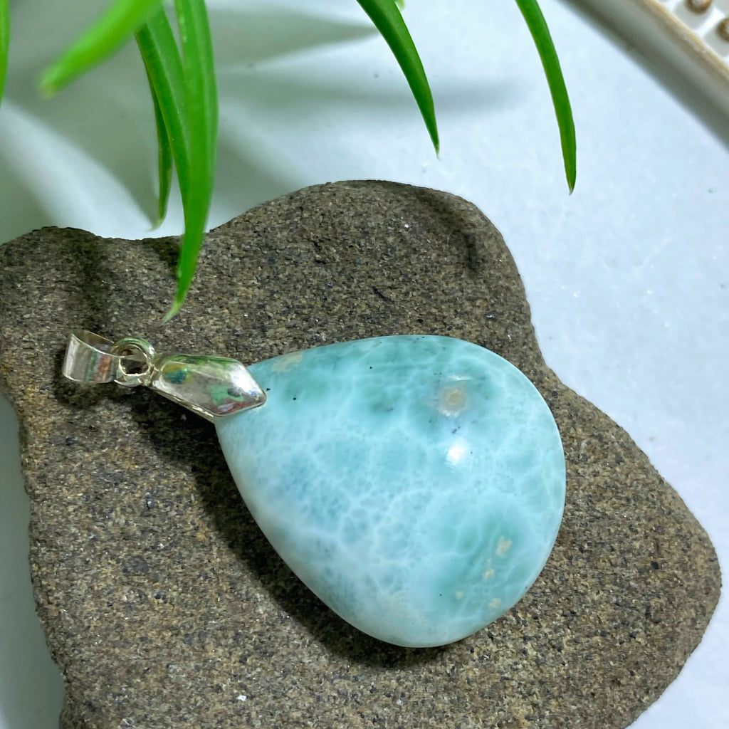 Larimar Teardrop Gemstone Pendant (Includes Silver Chain) - Earth Family Crystals