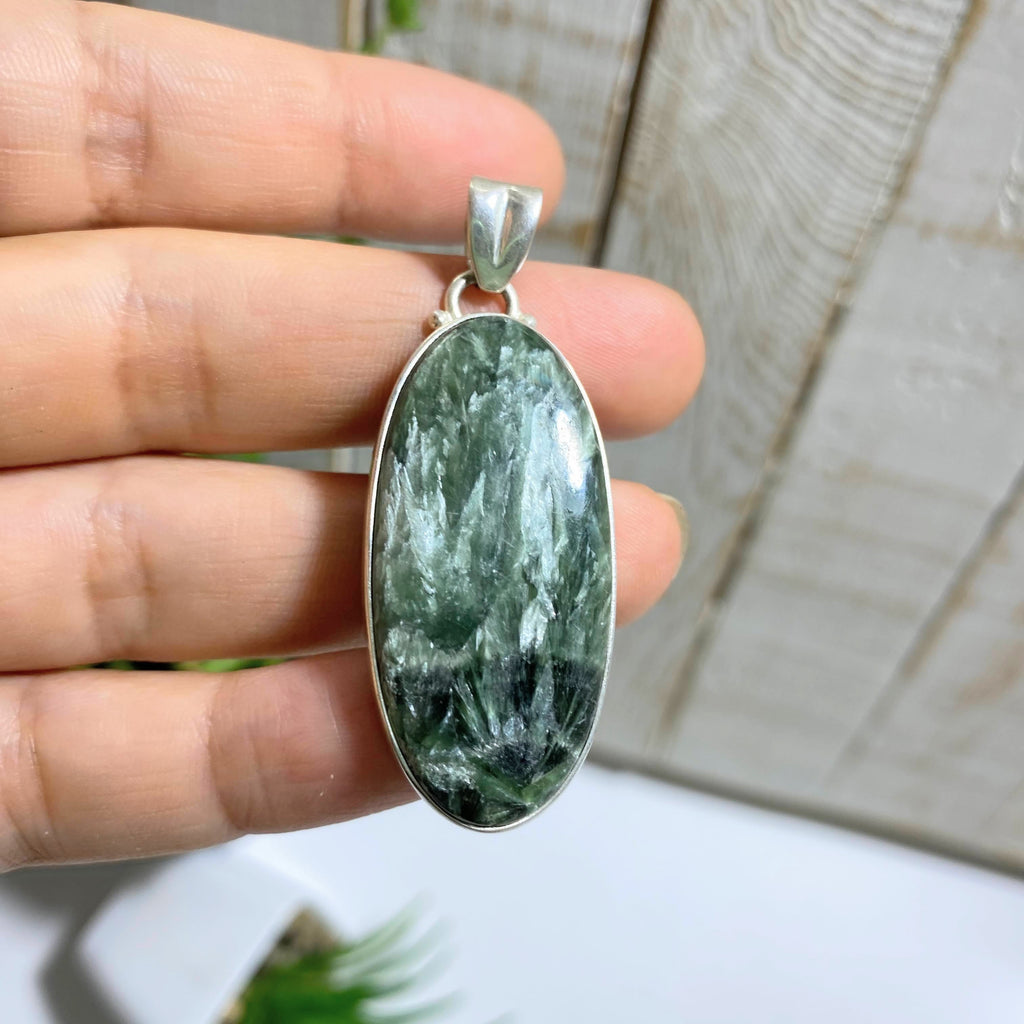 Silver Angel Wings Seraphinite Pendant in Sterling Silver (Includes Silver Chain) - Earth Family Crystals