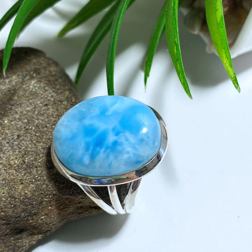 Ocean Blue Larimar Gemstone Ring in Sterling Silver (Size: 7.5) - Earth Family Crystals