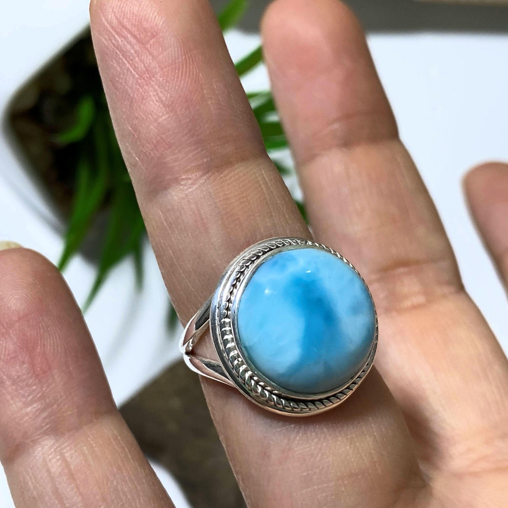 Larimar Full Moon Gemstone Ring in Sterling Silver (Size: 6) - Earth Family Crystals