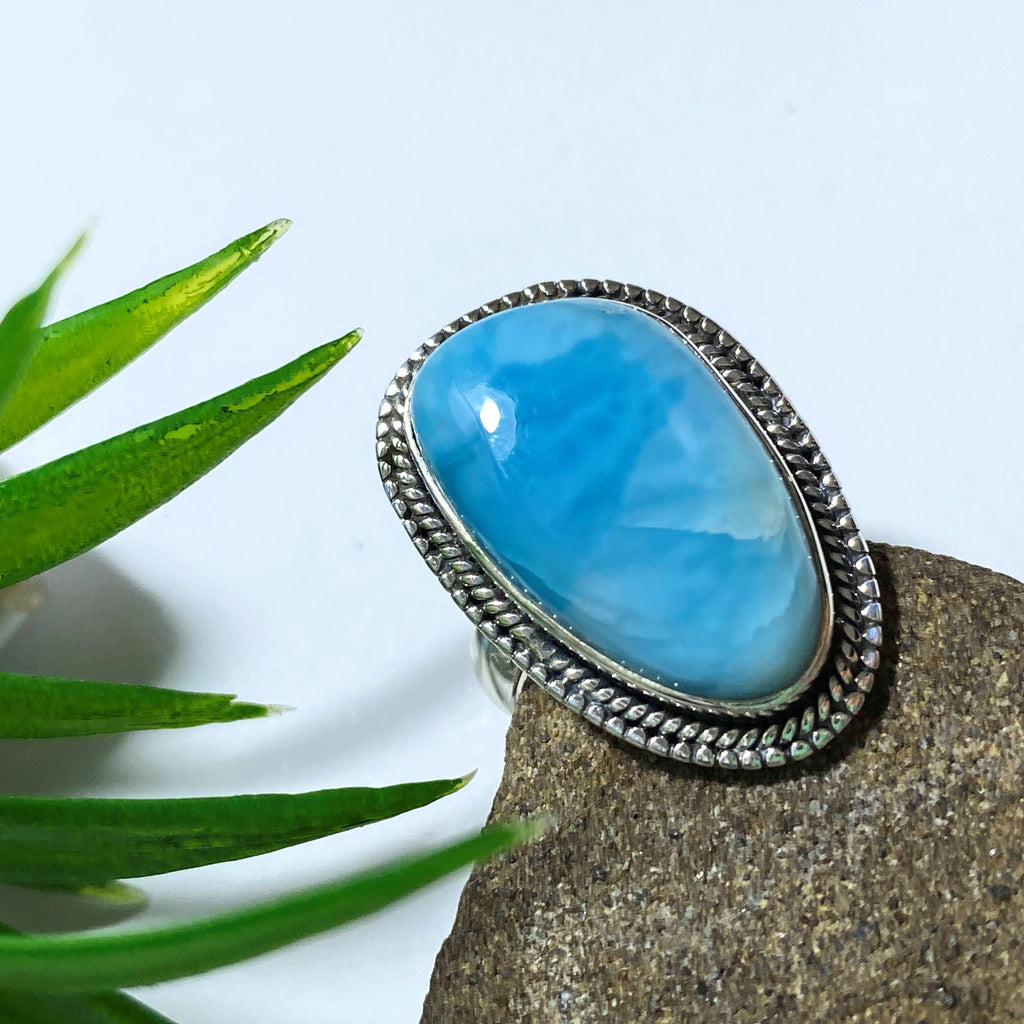 Ocean Blue Larimar Gemstone Ring in Sterling Silver (Size: 8.5) - Earth Family Crystals