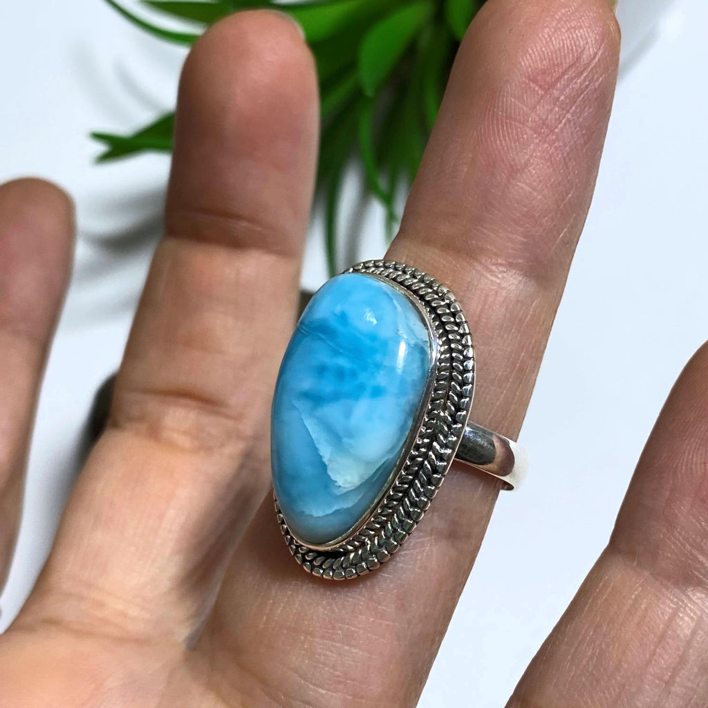 Ocean Blue Larimar Gemstone Ring in Sterling Silver (Size: 8.5) - Earth Family Crystals