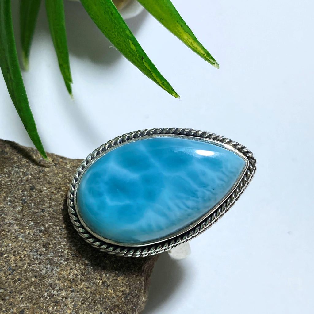 Ocean Blue Larimar Gemstone Ring in Sterling Silver (Size: 9) - Earth Family Crystals