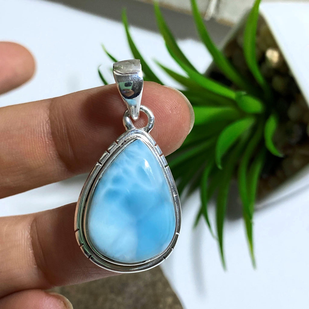 Larimar Gemstone Pendant in Sterling Silver (Includes Silver Chain) #1 - Earth Family Crystals